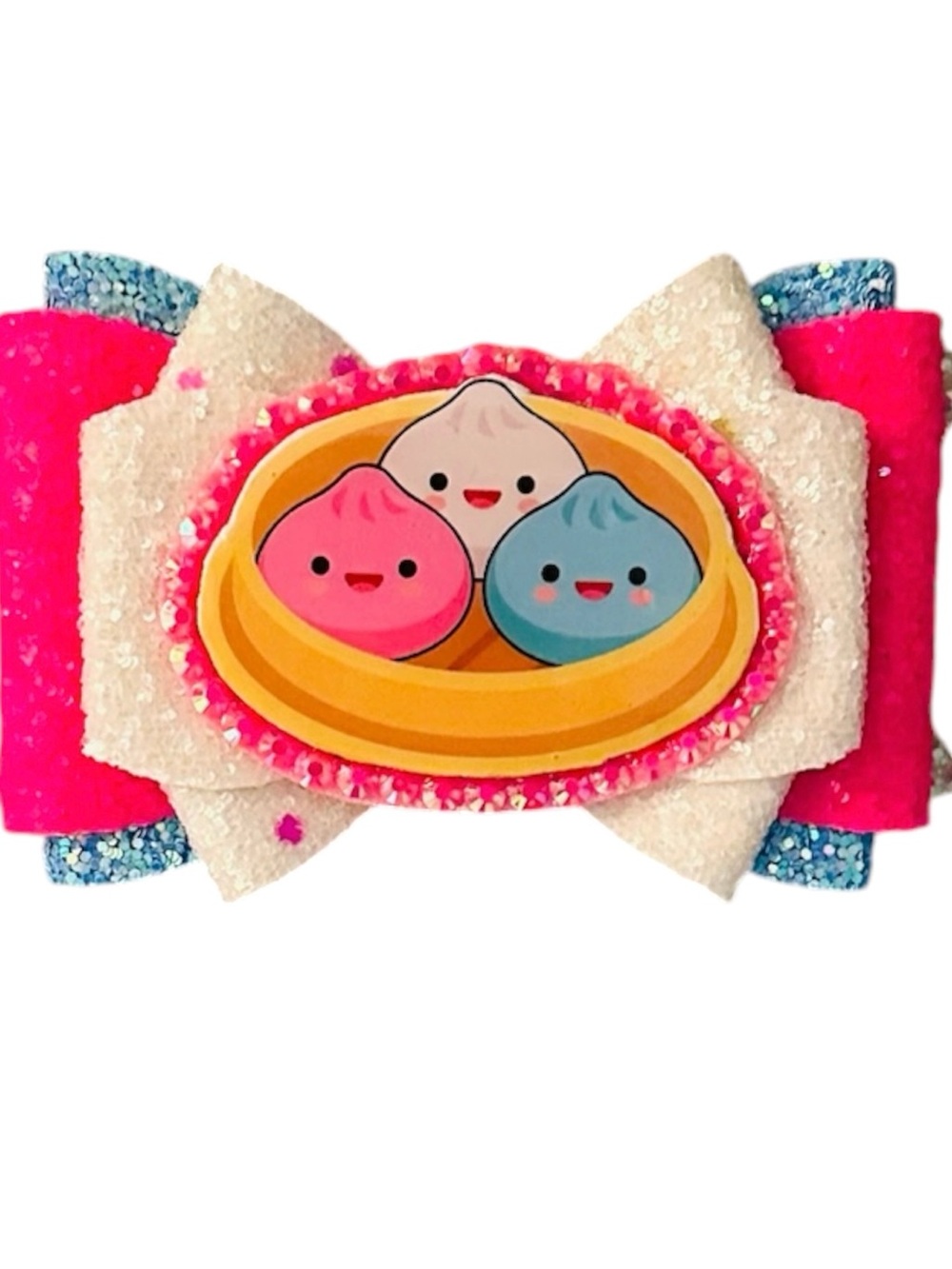 Kawaii Viral Dumpling Glitter Bow Hair Clip - Pink, White, Blue